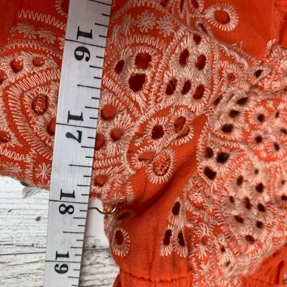 Coco Jaimeson Babydoll Eyelet Mini Dress Size XL Orange Coastal Off Shoulders - Picture 13 of 16